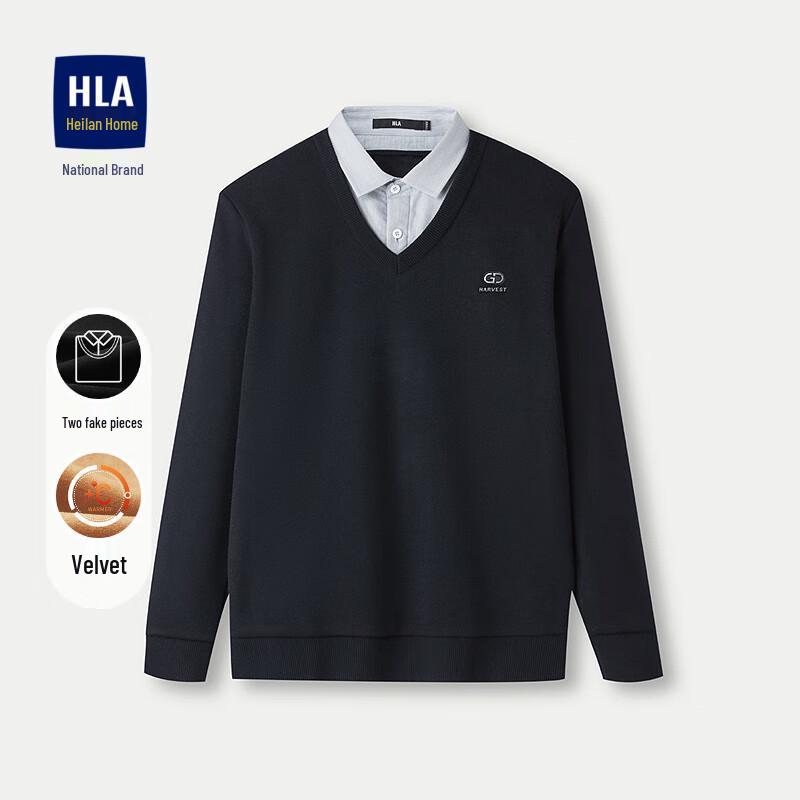 

HLA Men s Faux Two-Piece Double-Collar Fleece Knit Pullover 170(48) (Rec. 125-135 jin)