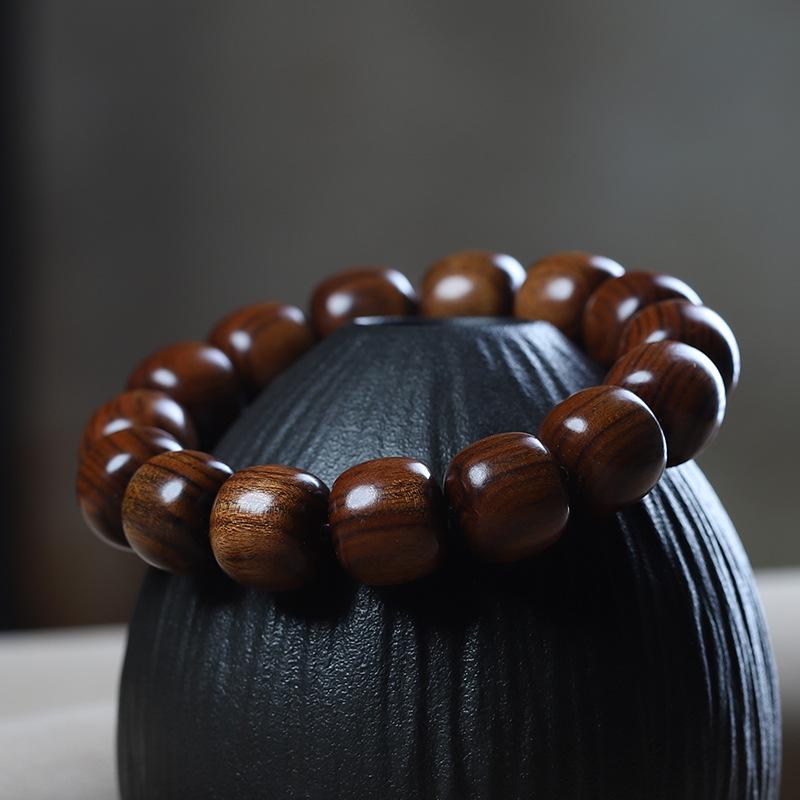 Armband mit Rosenholz-Fassperlen - Antiker Stil, Unisex Buddhistischer Wenwan-Schmuck