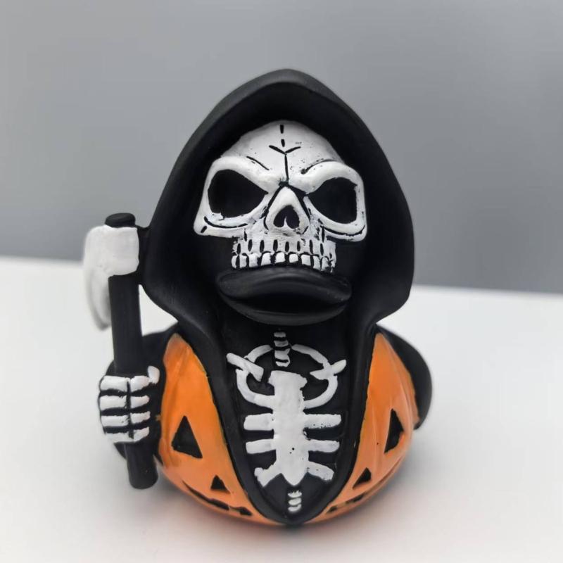 Eerie Scythe Holding Skeleton Statue Halloween Home Decoration Synthetic Resin Crafted Holiday Party Centerpiece