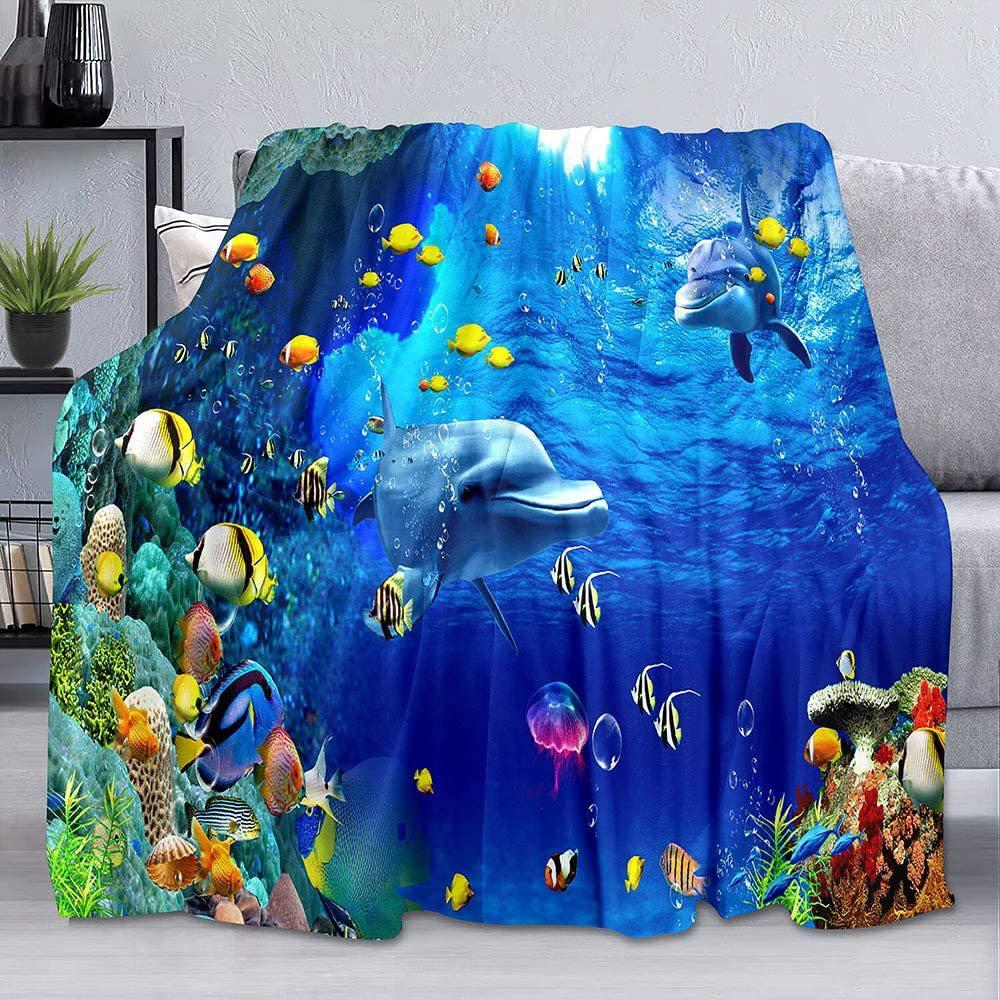 Cartoon tropische Fische digital bedruckt Polyester Schlafzimmer Samt Flanell Decke Vlies weiche Sofadecken für Betten
