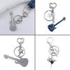 Guitar Pendant Keychain with Shimmering Stones Metal Keyring Sweet Cool Girls Key Chain Lightweight Jewelry for Bag