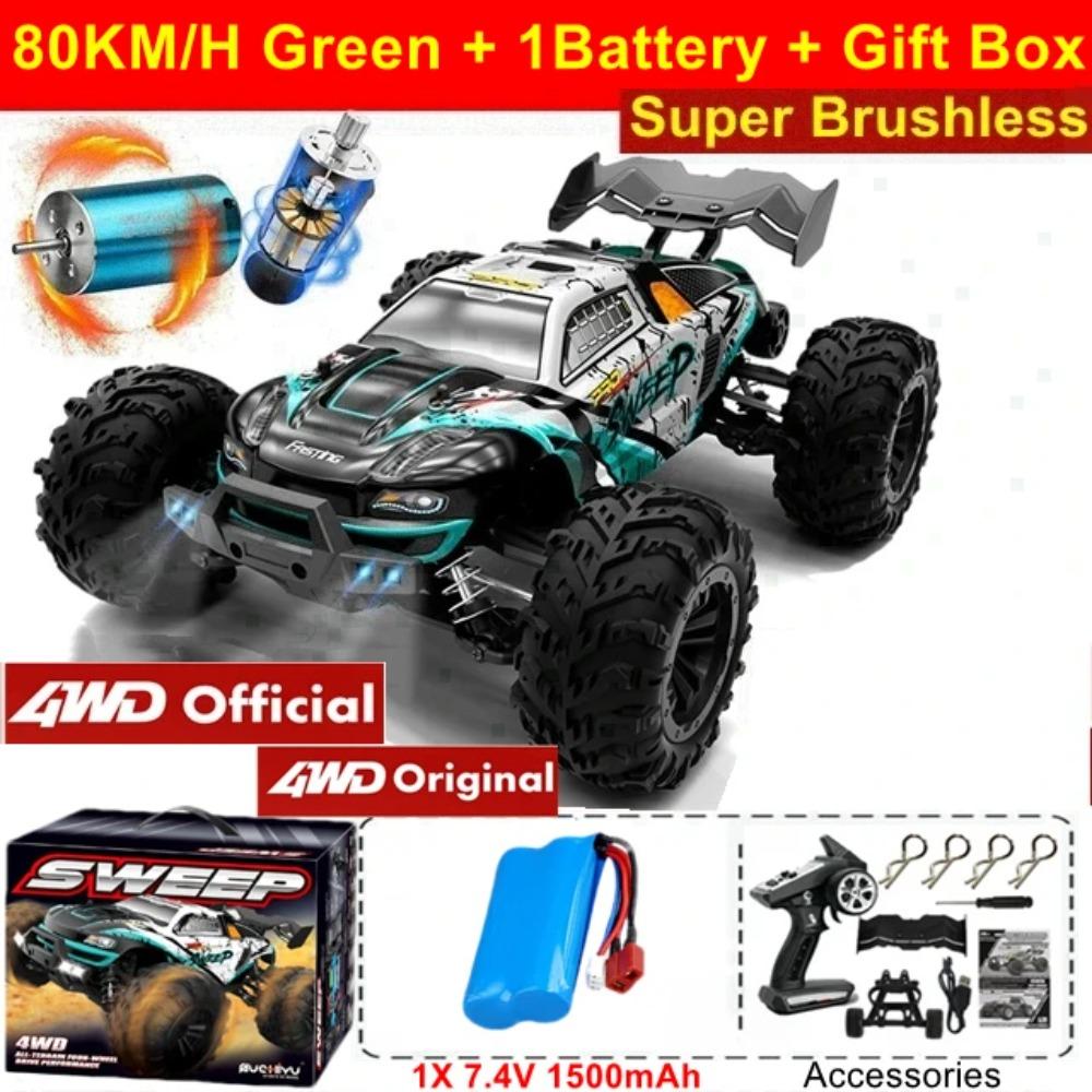 4WD 1:16 80KM/H Super Brushless 50KM/H Brushed RC Car 4x4 Off Road Remote Control High Speed Drift Racing Truck Buggy Toy Gift