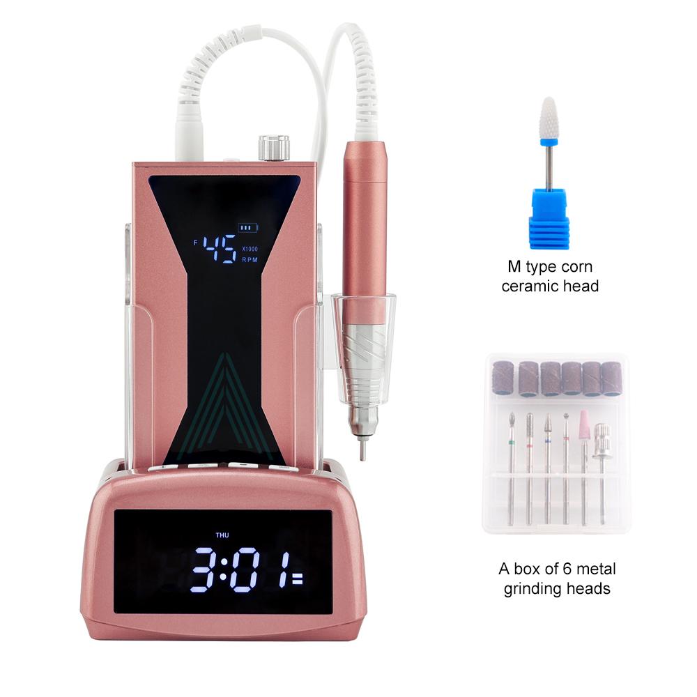 

BEPAN Drill Nails Profesional 45000 Low Noise Lcd Display Brushless Nail Drill Machine 85W With Clock Base Station US рожевий колір золота