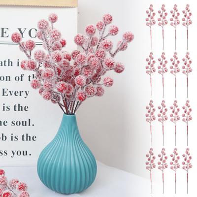 20Pcs Artificial Snow Red Berry Pick Branch Christmas Holly Berries Stem Faux Plants Branch Xmas Holiday Wedding Party Home Decoration