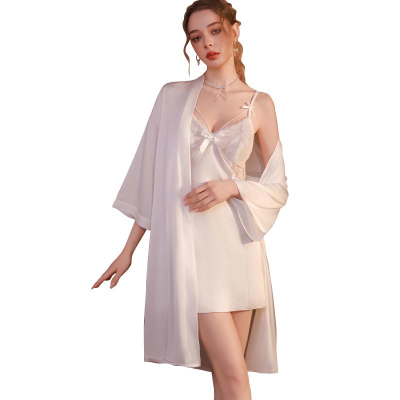 New Elegant French Style Pure Passion Strapless Pajama Set with Supporter Pad Women's Nightwear Set Lace Style Strapless Nightgown for Home