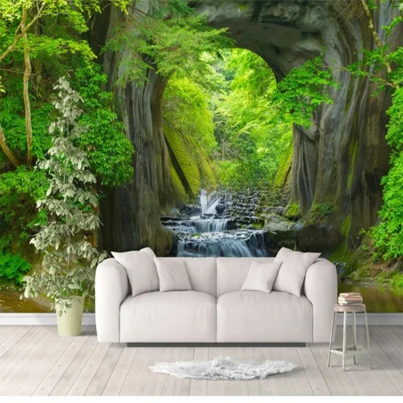 3d Photo Wallpaper Murals Green Forest Cave Scenery Living Room Bedroom Background Wall Mural Wallpaper Decor