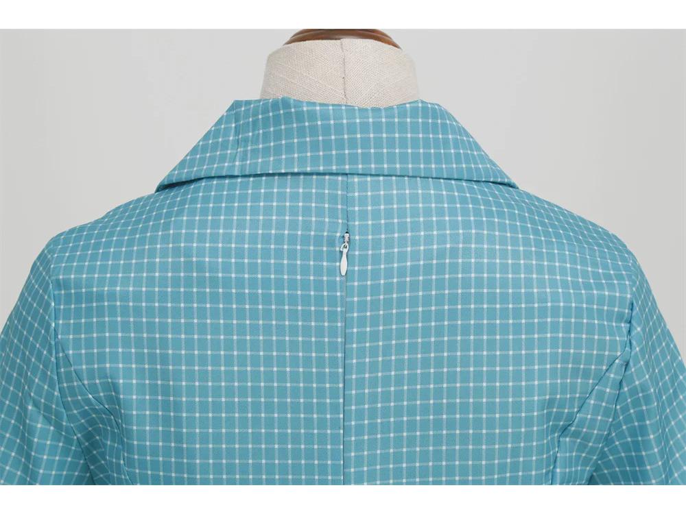 2023 Retro-Kariertes Damen-Anzugkragenkleid mit Gürtel