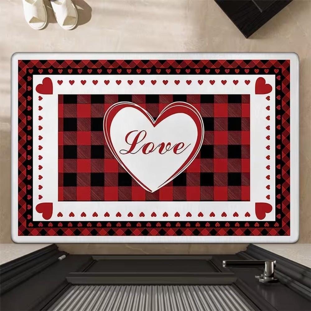 Soft Valentine Day Floor Mat Weaving Texture Rose Door Mat Romantic Heart Anti Slip Mat  Entryway