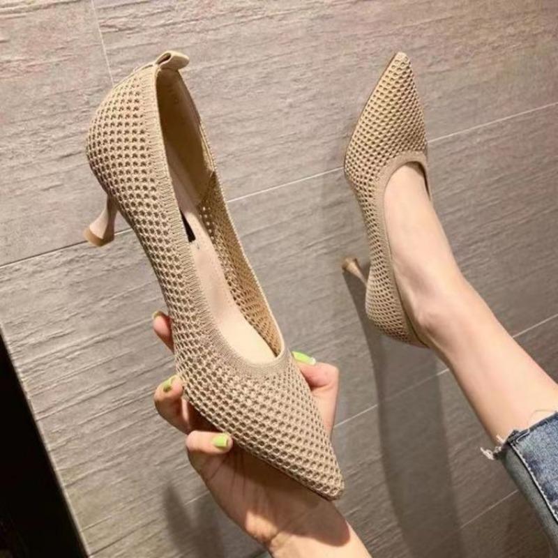 Women Pumps Summer Comfortable Stiletto Party Shoes Stiletto Sexy Single Shoes  knit Woven Mesh Breathable Women work Shoes