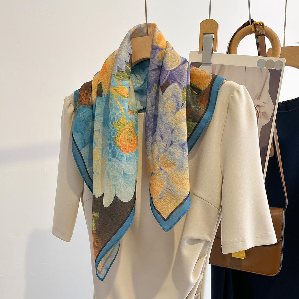 Oil Painting Pattern Square Scarf Women Wraps Shawls Spring Autumn Warm Neck Scarves Soft Foulard Bandana Female Headscarf Gift