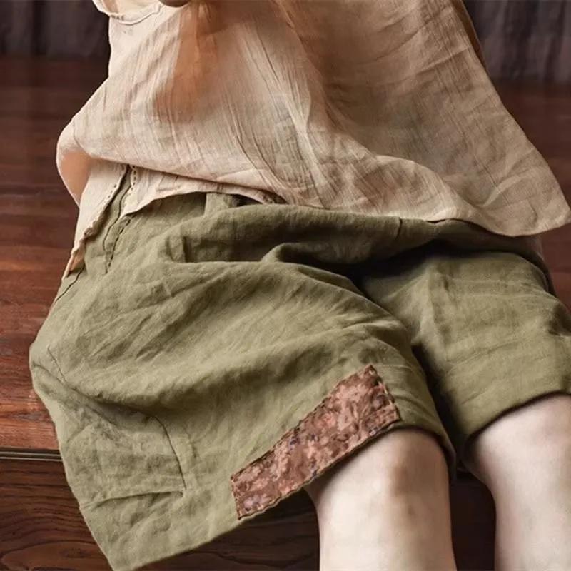 Shorts d'été rétro imprimés décontractés pour femmes, patchwork, amples, shorts de sport