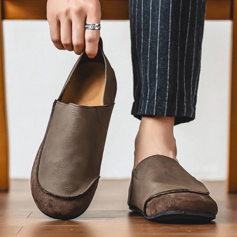 Men's Casual Shoes Comfortable Retro Men's Leather Casual Shoes Men's Fashion Retro Flat Boots for Men Shoes