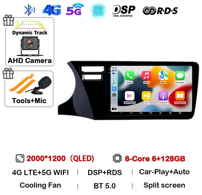 Android 14 Carplay Auto For Fit Honda City 2014 2015 2016 2017 Multimedia Stereo Car Radio DVD Video Player Navi Head Unit Audio