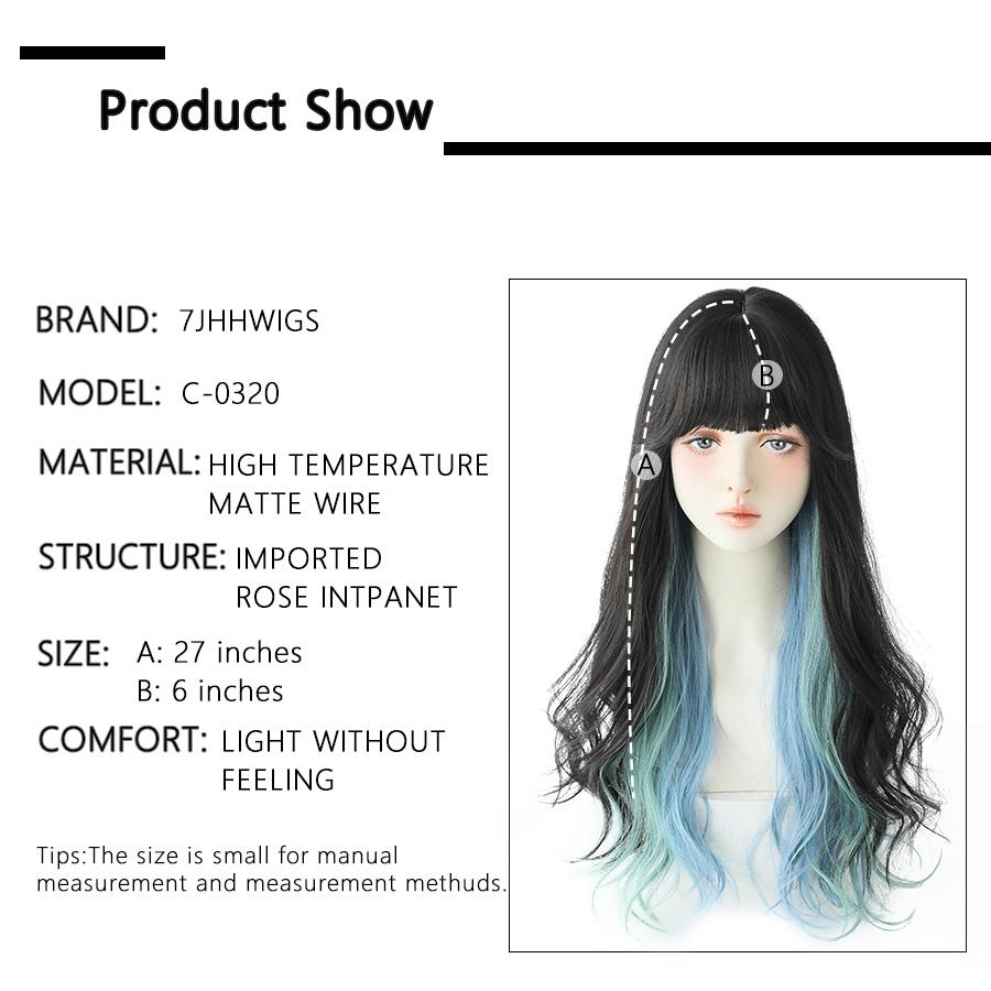 7jhh Wigs Long Wavy Curly Omber Gray White Hair Highlights Synthetic Blend Wigs With Fluffy Bangs For Women's Daily Wear Wigs