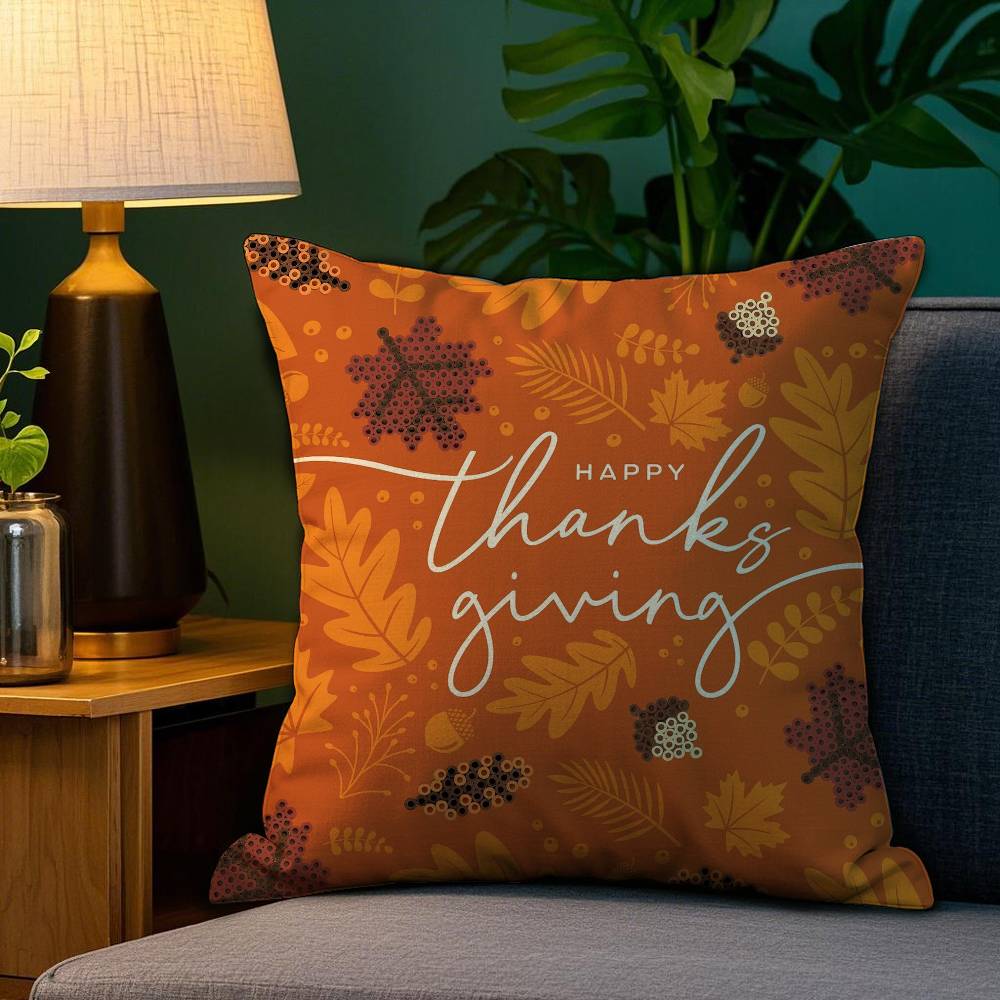 Thanksgiving Pumpkin Maple Leaf Pillow Case Sofa Living Room Bedroom Double-sided Printing Square Cushion Nap Time Cushion Cover