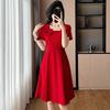 2026 Elegant Red French Short-Sleeve Slimming Plus Size Women's Dress