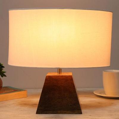 Lampa Stołowa Drewniana 36,57 cm, Nowoczesna Podstawa Tkaninowy Klosz do Domowego Biura Kawiarni Restauracji, Piramida, Sypialnia, Jadalnia, Salon Wystrój Żarówka nie dołączona