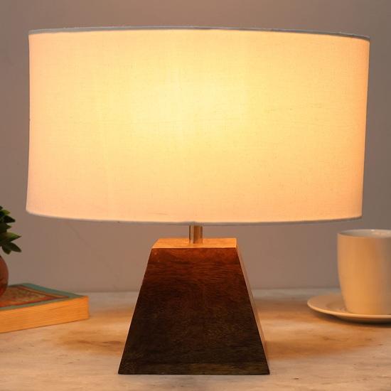 

36,57 см Деревянная настольная лампа, Современное основание Тканевый абажур для Дома Офиса Кафе Ресторана, Пирамида, Спальня, Столовая, Декор гостиной Лампочка в комплект не входит