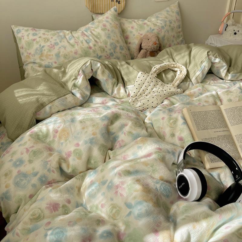 A-Typ Doppelgarn Vierteiliges Heimtextil Bettwäscheset Cartoon Bettlaken Bettbezug Studentenwohnheim Dreiteiliges Bettwäscheset