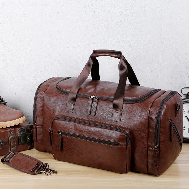

Travel Bag, Large Capacity Luggage Bag, Business Travel Single Shoulder Hand-held Crossbody Backpack, Leather Waterproof темно-коричневого