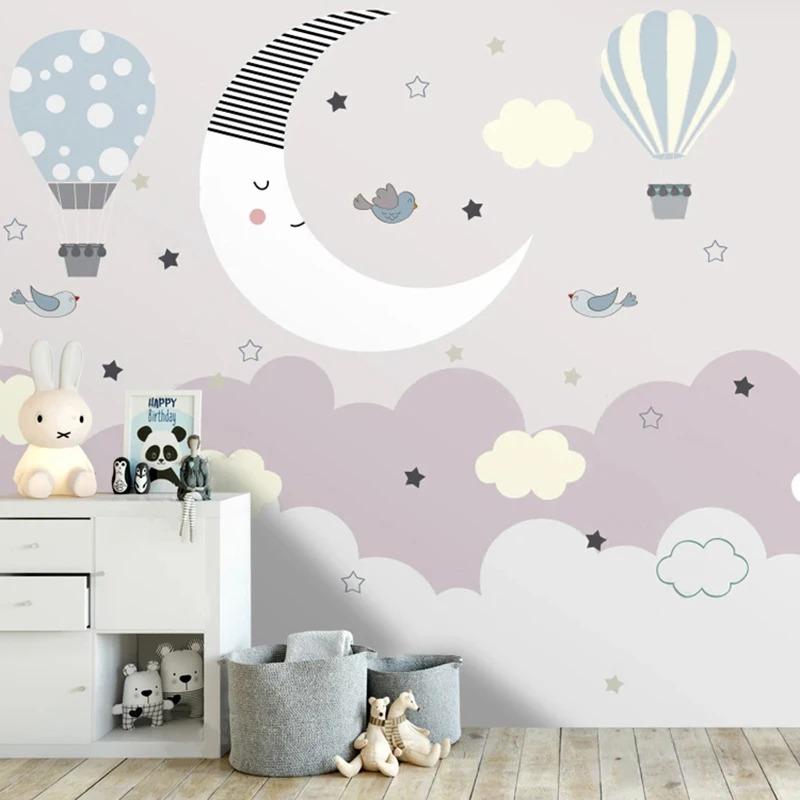 Photo Wallpaper Modern Hand Painted 3D Cartoon Starry Sky Stars Moon Landscape Wall Painting Children's Room Mural
