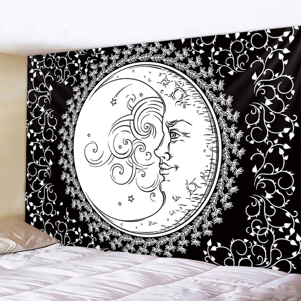 Black and White Sun Moon Mandala Home Decoration Tapestry Bohemian Decoration Hippie Bedroom Decoration Tapestry