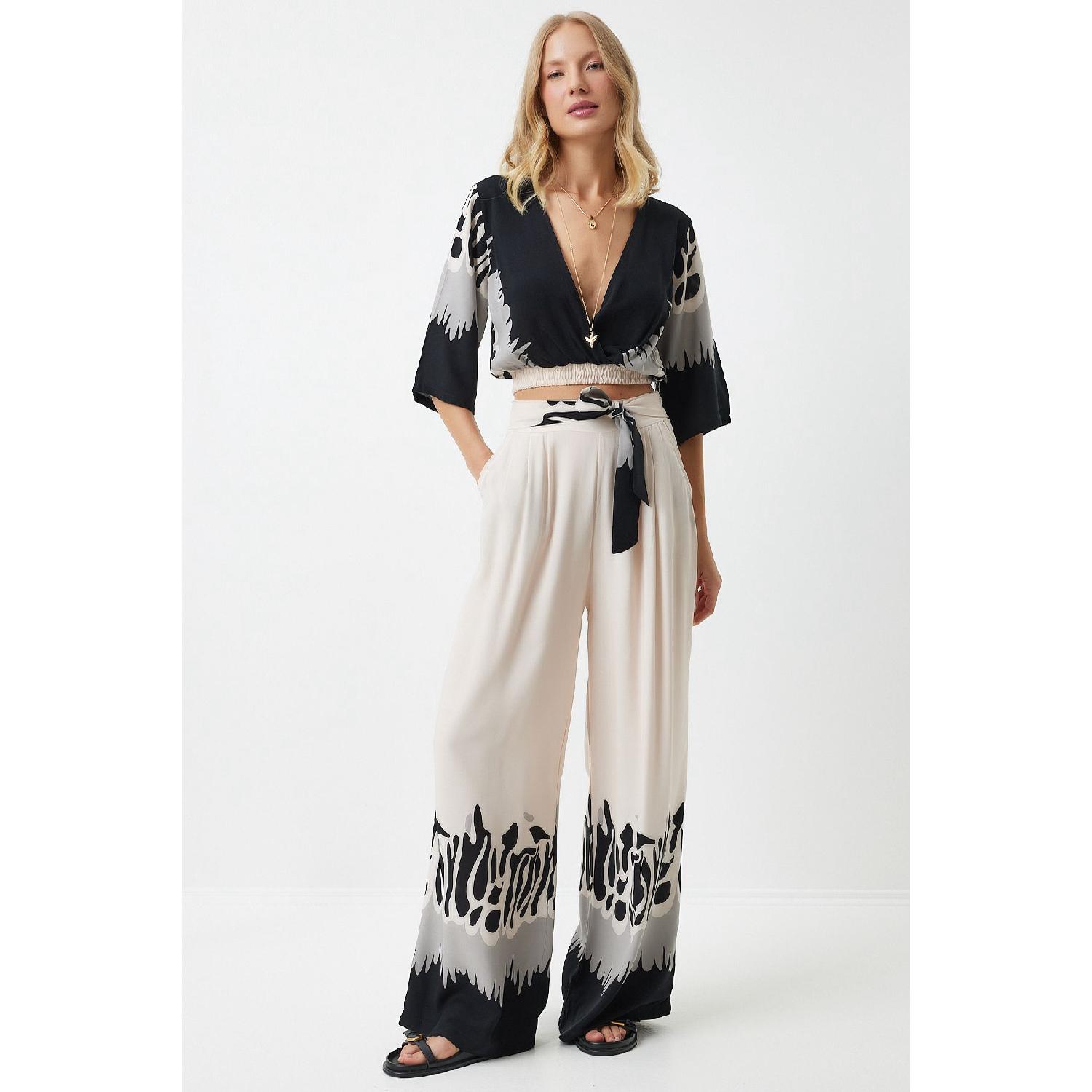 

Комфортный костюм из вискозы с рисунком, черный кремовый 36 чёрный