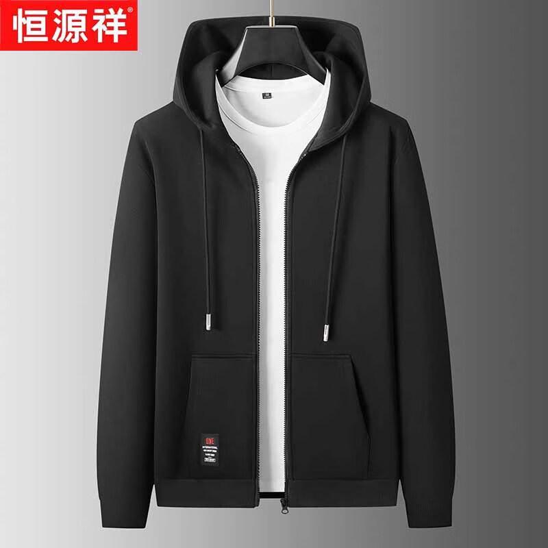 Hengyuanxiang Men s Fleece-Lined Hooded Zip-Up Cardigan Jacket 2XL