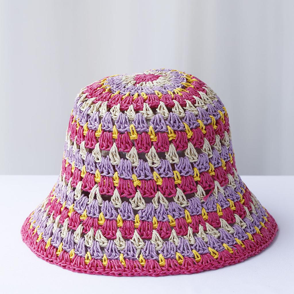 2024 New fashion Style bucket hat Multicolor Foldable Sun Crochet Hat For Beach, Travel And Vacation handmade straw hat