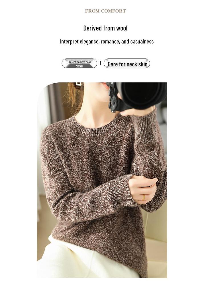 Women's 100% Pure Wool Round Neck Thickened Sweater for Autumn/Winter