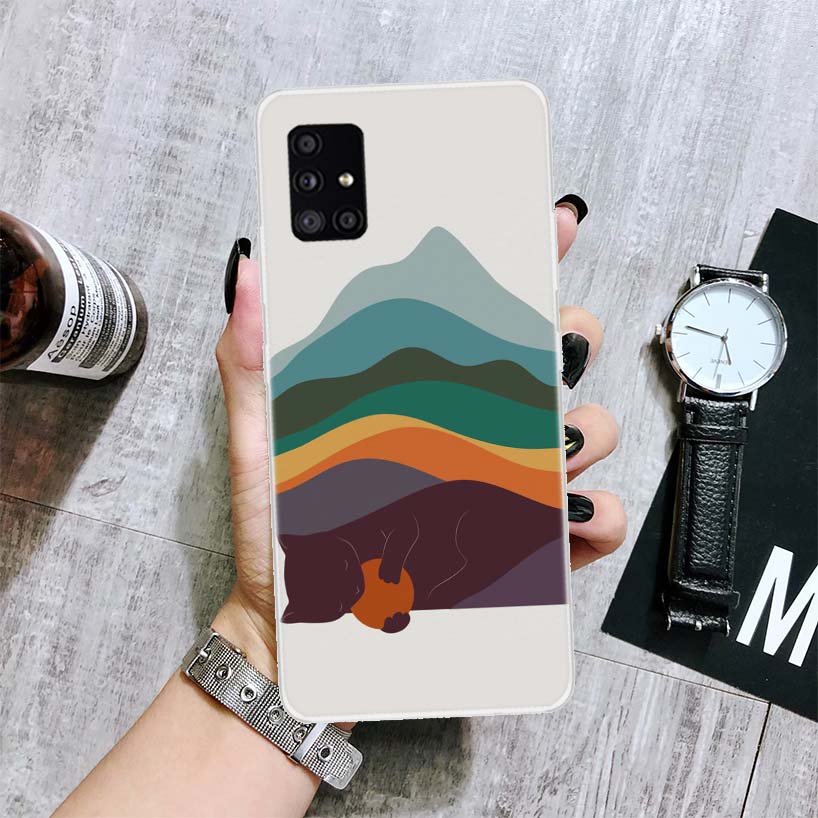 Abstraktní umění Kočka Hora Fudži Japonsko Krajina Pouzdro na telefon Pro Samsung Galaxy A12 A22 A32 A42 A52 A72 A51 A71 5G A41 A31 A21 A02S