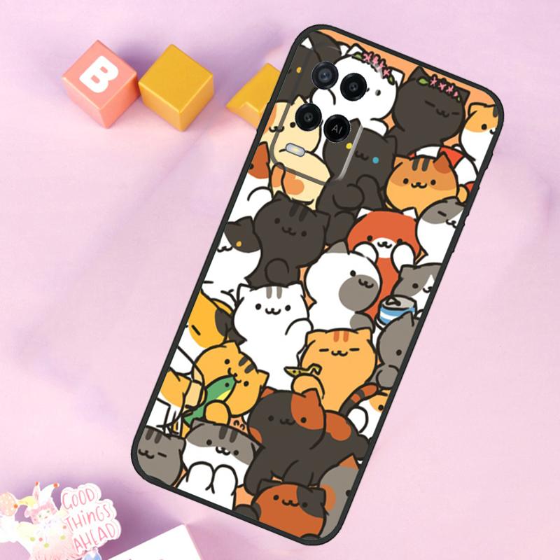 Cute Cartoon Cat Case For Oppo A17 A57 A16 A76 A96 A60 A40 A80 A18 A38 A58 A78 A98 A15 A54 A74 A94 A6 A5 Pro