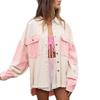 Spring and Summer New Vintage Washed Color-blocked Denim Jacket with Lapel and Casual Distressed Frilled Edges for Women