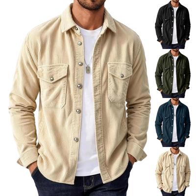 Men's Vintage Corduroy Shirt Jacket Casual Collared Long Sleeve Overshirt for Work and Daily Wear