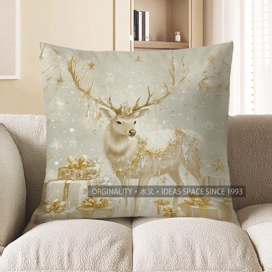 

Home Decor Charming Santa With Gifts Christmas Pillow Cover Pattern Cushion Cover Suitable For Sofa Bedroom Car Pillow Cover 40x40cm
