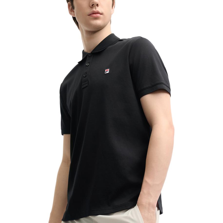 Fila Heritage Series Basic Knit Short Sleeve Polo Shirt And Straight Leg Pants Casual Sports Set Men Sets Black F11M528121F+F11M528607F