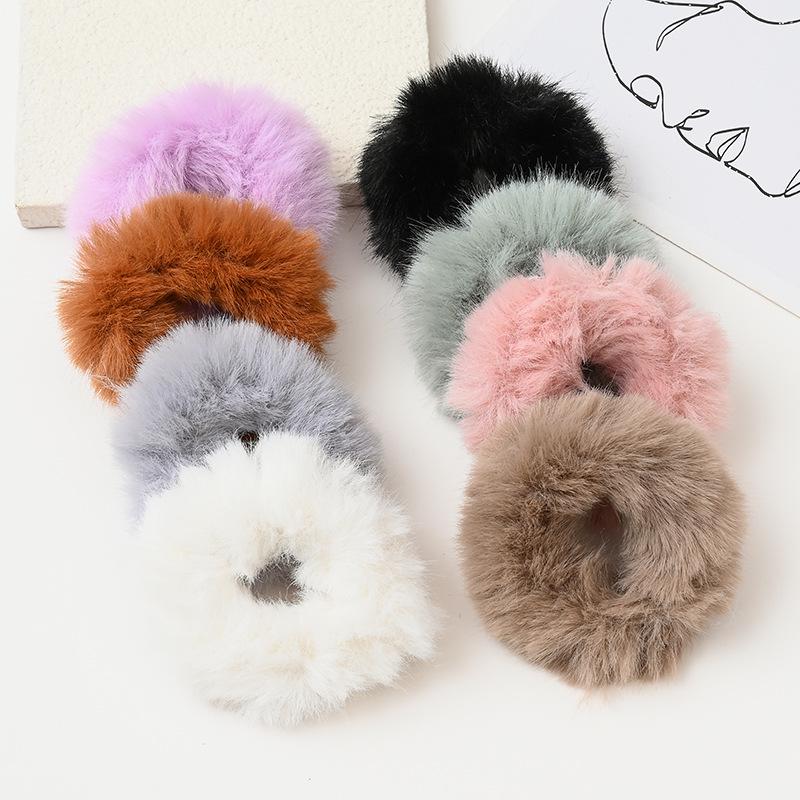 Korean Style Faux Mink Fur Elastic Hair Tie - No Damage, Candy Color Hair Band for Autumn/Winter