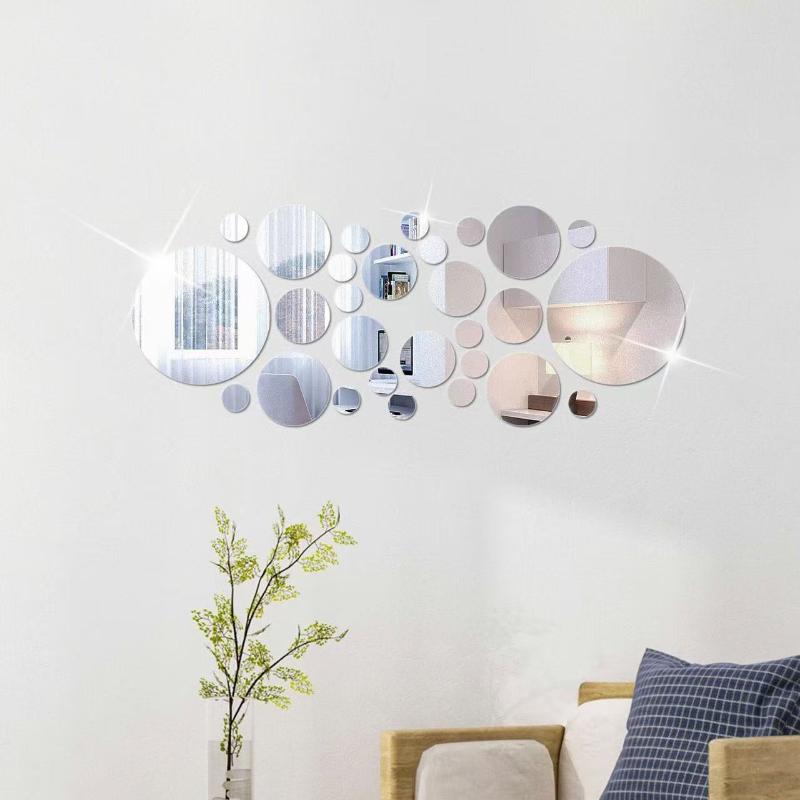 26 stk 3D Rundt Speil Akryl Speil Veggklistremerke DIY Soverom Bad Og TV Bakgrunn Rom Klistremerke Veggdekorasjon