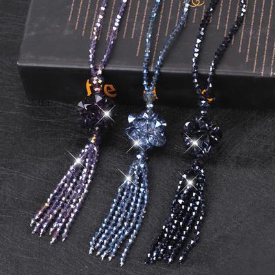 Faux Kristall Halskette Geknotet Perlen Lang Quaste Glänzend Alles Passend Guter Glanz Damen Lange Anhänger Pullover Halskette Schmuck Geschenk