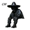 3D Printed Resin Statues Sitting Skeleton Shelf Sitter Figurine, Gothic Hat Desktop Modern Minimalist Statue Ornament, Trendy Home Table Edge
