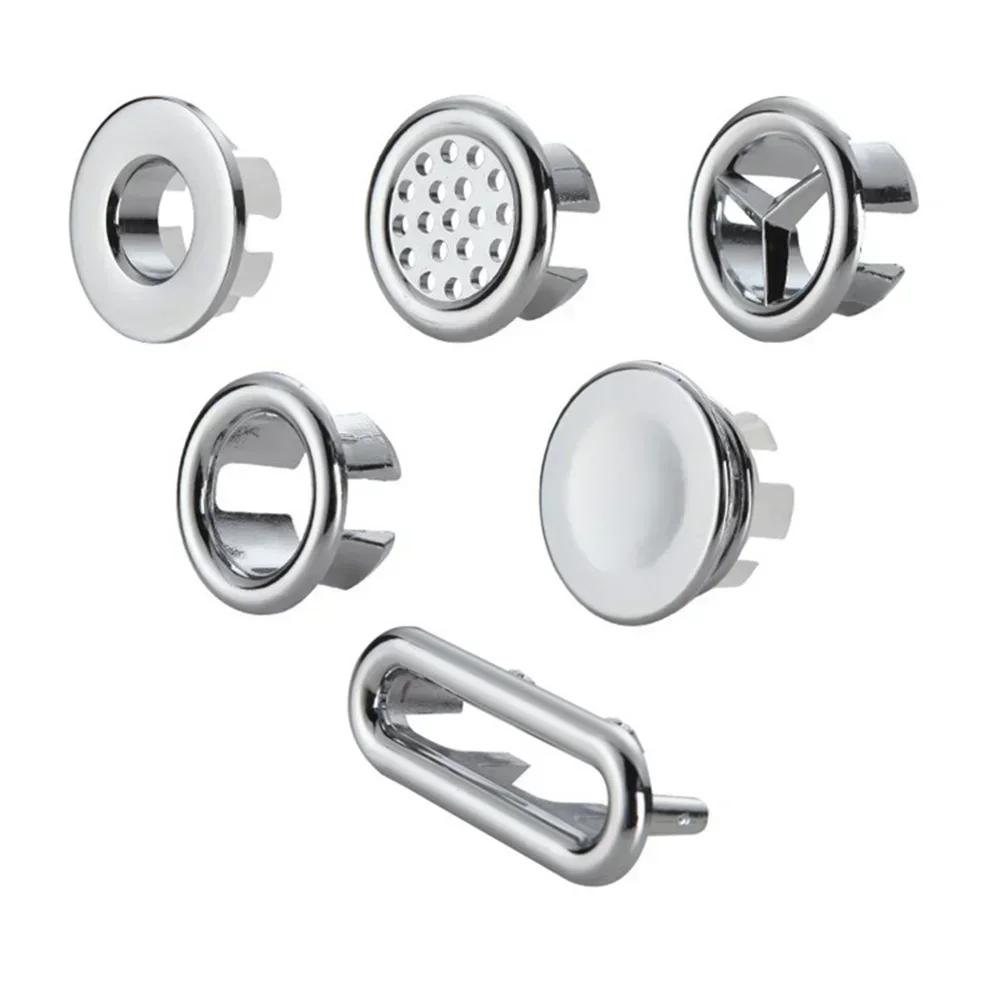 2PCs Bathroom Sink Hole Cover - 22-24mm Electroplated Overflow Ring Plastic Basin Trim Cap for Bathtub & Lavabo Drain Gang Cover