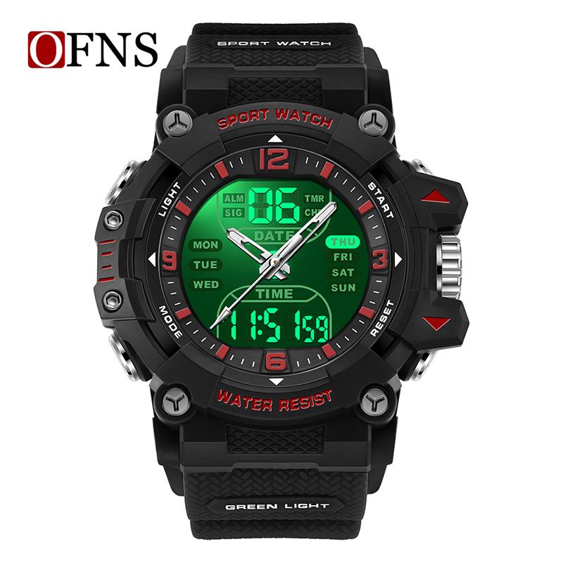 OFNS 6323 Men Electronic Watch Trendy Fashion Sport Waterproof Date Pointer Digital Analog Dual Display Wrist Watch for Student