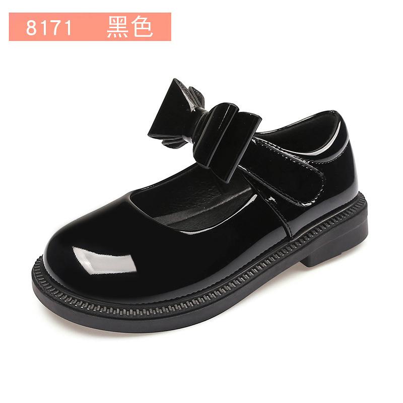 Children's Leather Shoes 2025 New Bow Girl Princess Shoes Soft Sole Casual Student Black Performance Shoes