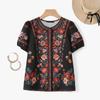 ZANZEA Blusa Casual da Donna con Stampa Floreale, Girocollo, Maniche Corte
