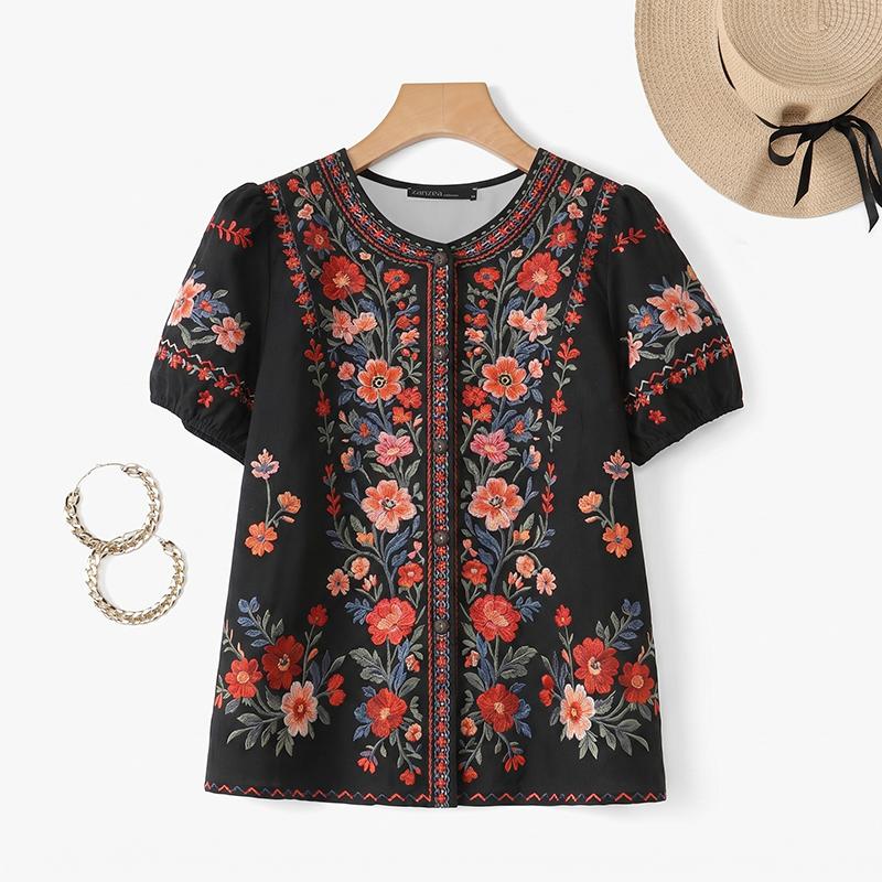 ZANZEA Blusa Casual da Donna con Stampa Floreale, Girocollo, Maniche Corte