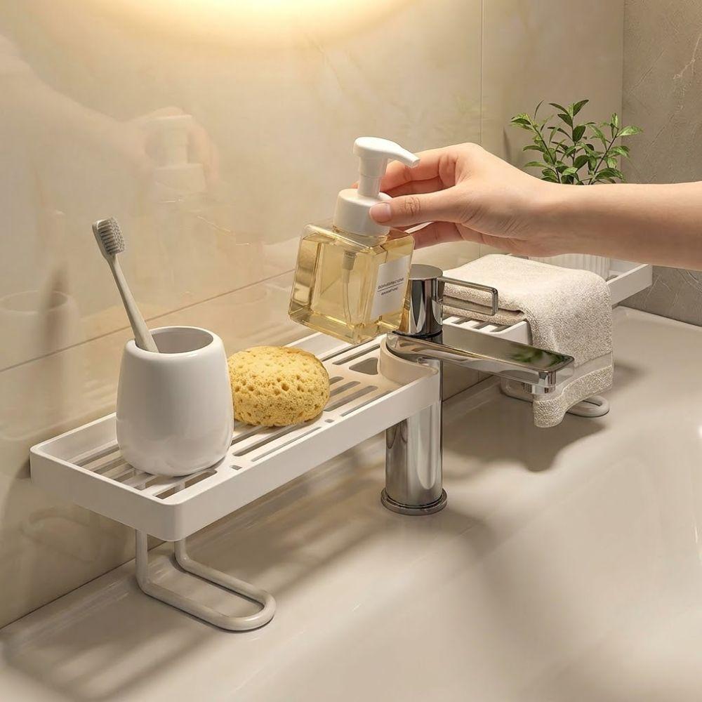 Scaffale Universale per Bagno Drenaggio Acqua Portascopa Drenante Cucina Scaffale Portaoggetti per Rubinetto Doccia
