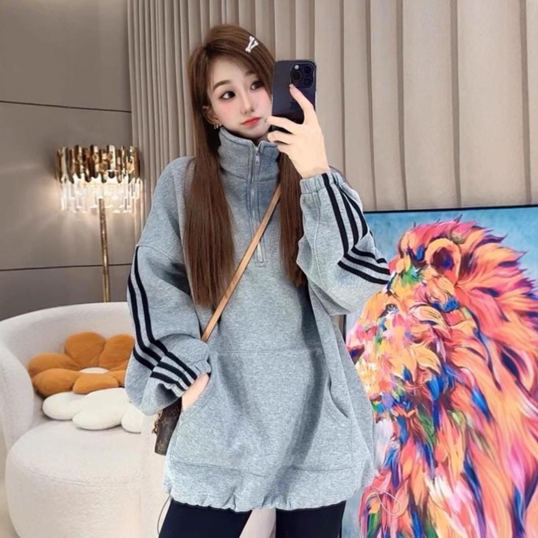 

2024 Осень/Зима Корейский стиль Толстовка на флисовой подкладке с молнией до середины груди Large серый