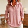Damen S Waffelstrick Langarm Pullover T-Shirt Locker Lässiges Oberteil