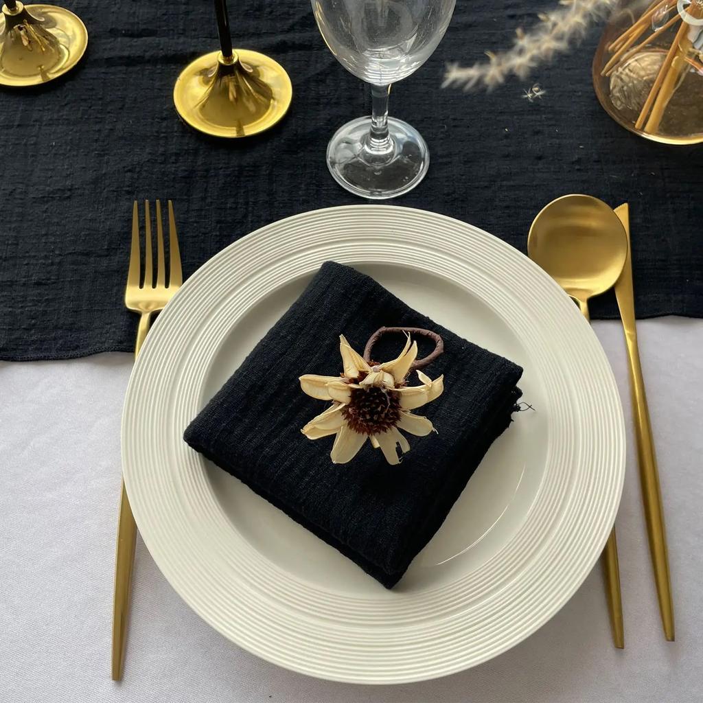 10PCS Decoration Mariage Gauze Crepe Cloth Napkins Pure Cotton Fabric Wedding Decor Everyday Use Dinner Tea Towel Table Village