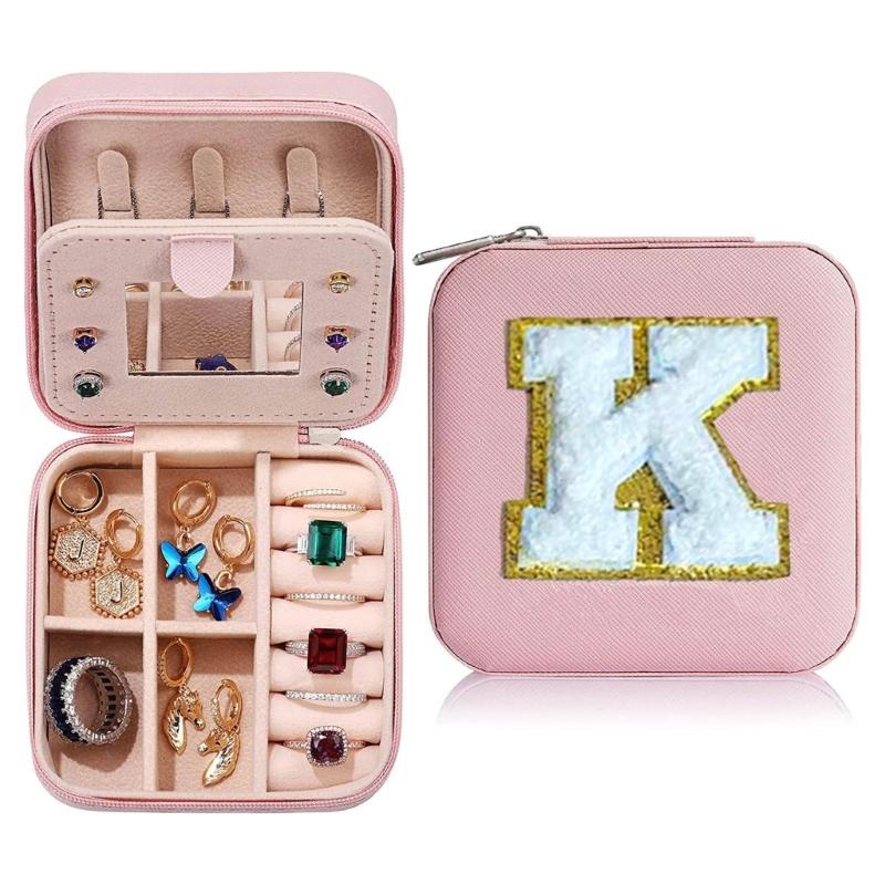 Portable Jewelry Organizer Box with Mirror Unique Leathers Jewelry Box for Women Girls Ring Necklace Earrings Easy Use